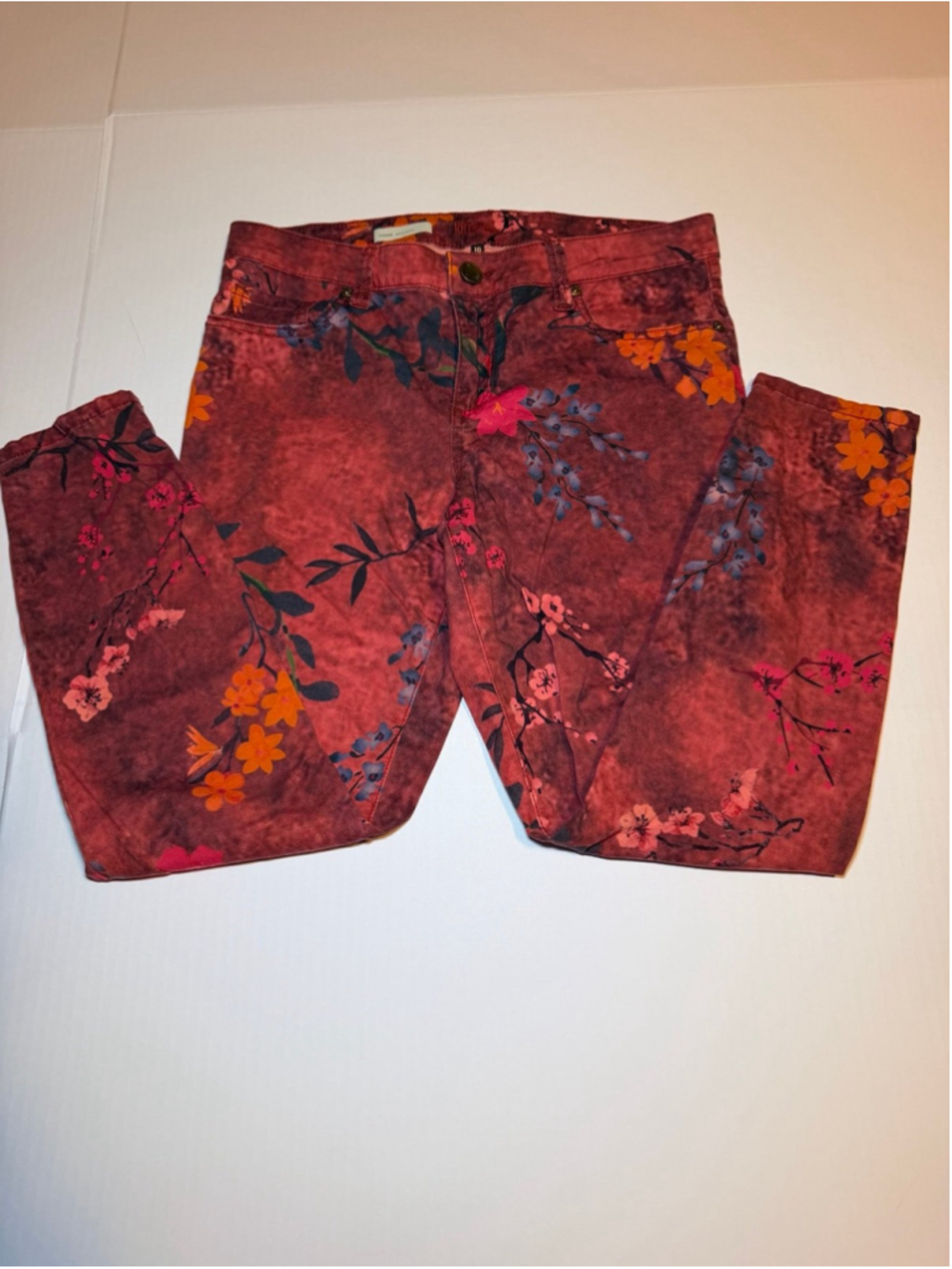 Kut from the Kloth red cherry blossom Connie Ankle Skinny Jeans sz 10
